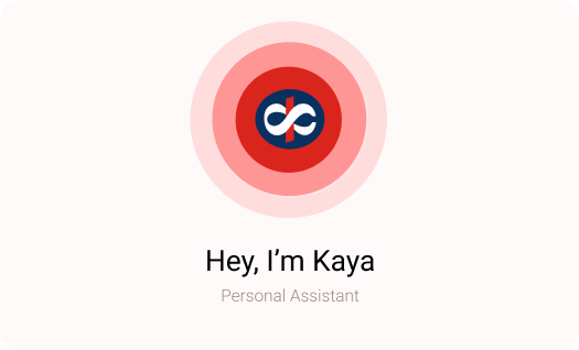 Kotak Life AI assistant Kaya introduction screen with a personal assistant message.