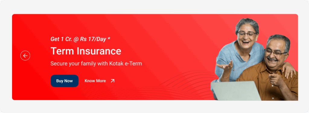 Kotak Life term insurance banner promoting family protection with Kotak e-Term.