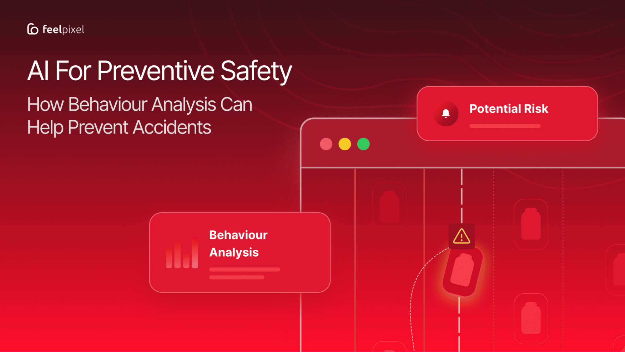 AI dashboard tracking vehicles on a road and flagging one vehicle with a behaviour analysis potential risk alert