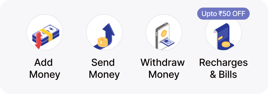 SpicePay app features for adding money, sending money, withdrawing funds, and managing recharges and bill payments